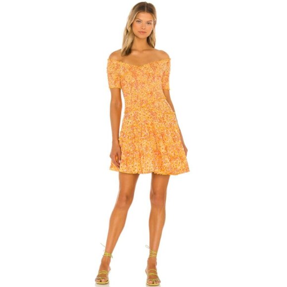 Poupette St Barth 'Soledad' Smocked Mini Dress, Yellow Hortensia - Picture 1 of 3